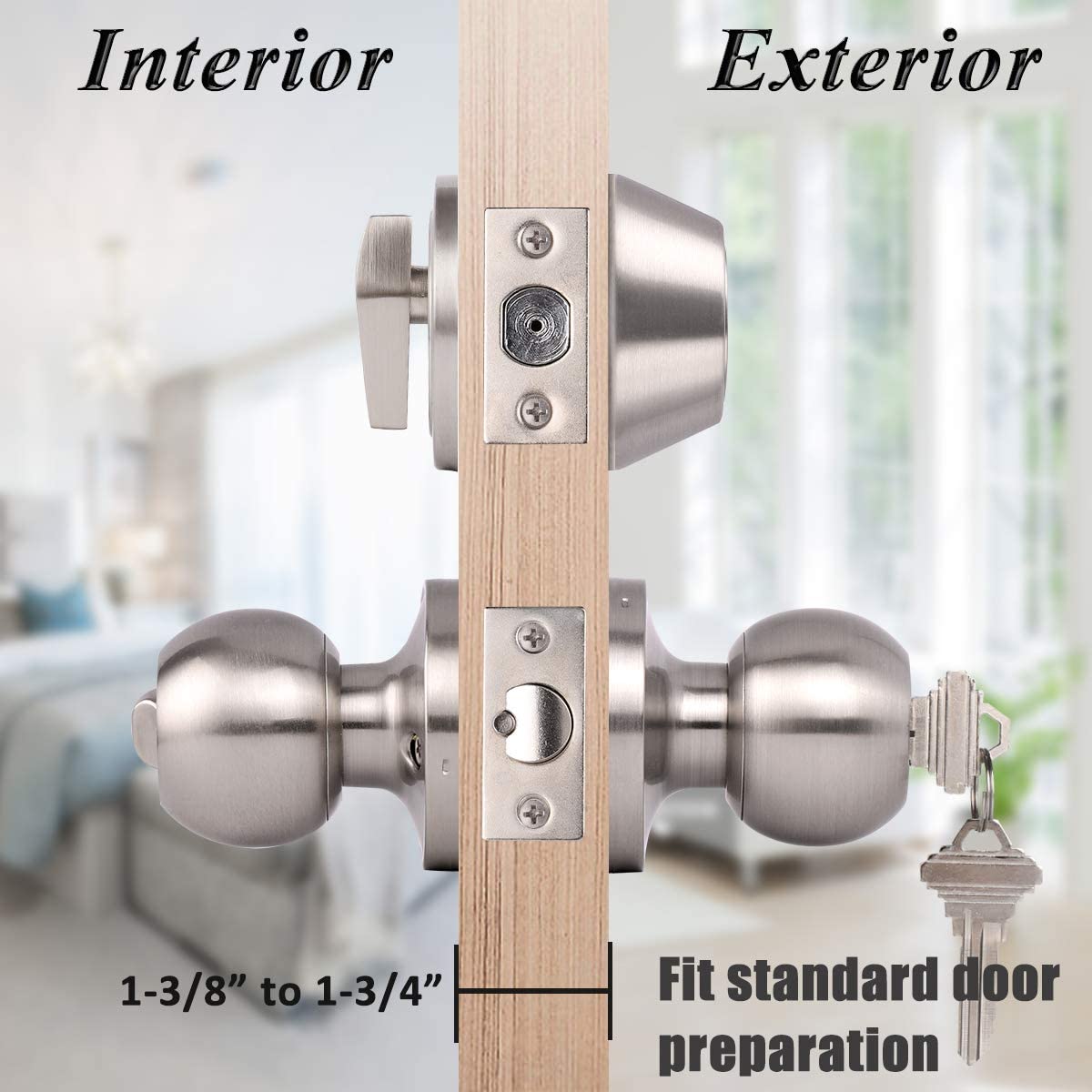 3 Pack-Entry Door Knob and Deadbolt Lock Set, handleset with Single Cylinder Deadbolt Keyed Alike Combo Pack - Probrico