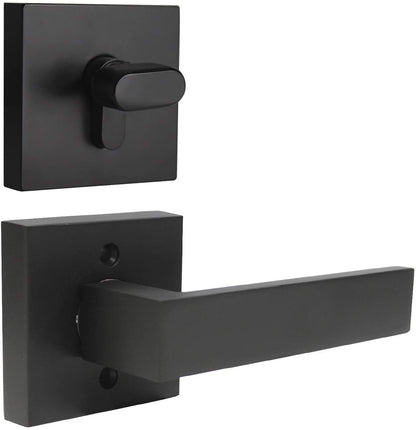 Probrico Flat Black Passage Door Lever with Single Cylinder Deadbolts Combo Pack, Modern Square Lock Set Handleset,Exterior Door Handle and Deadbolts Set,Exterior Door Lever Passage - Probrico