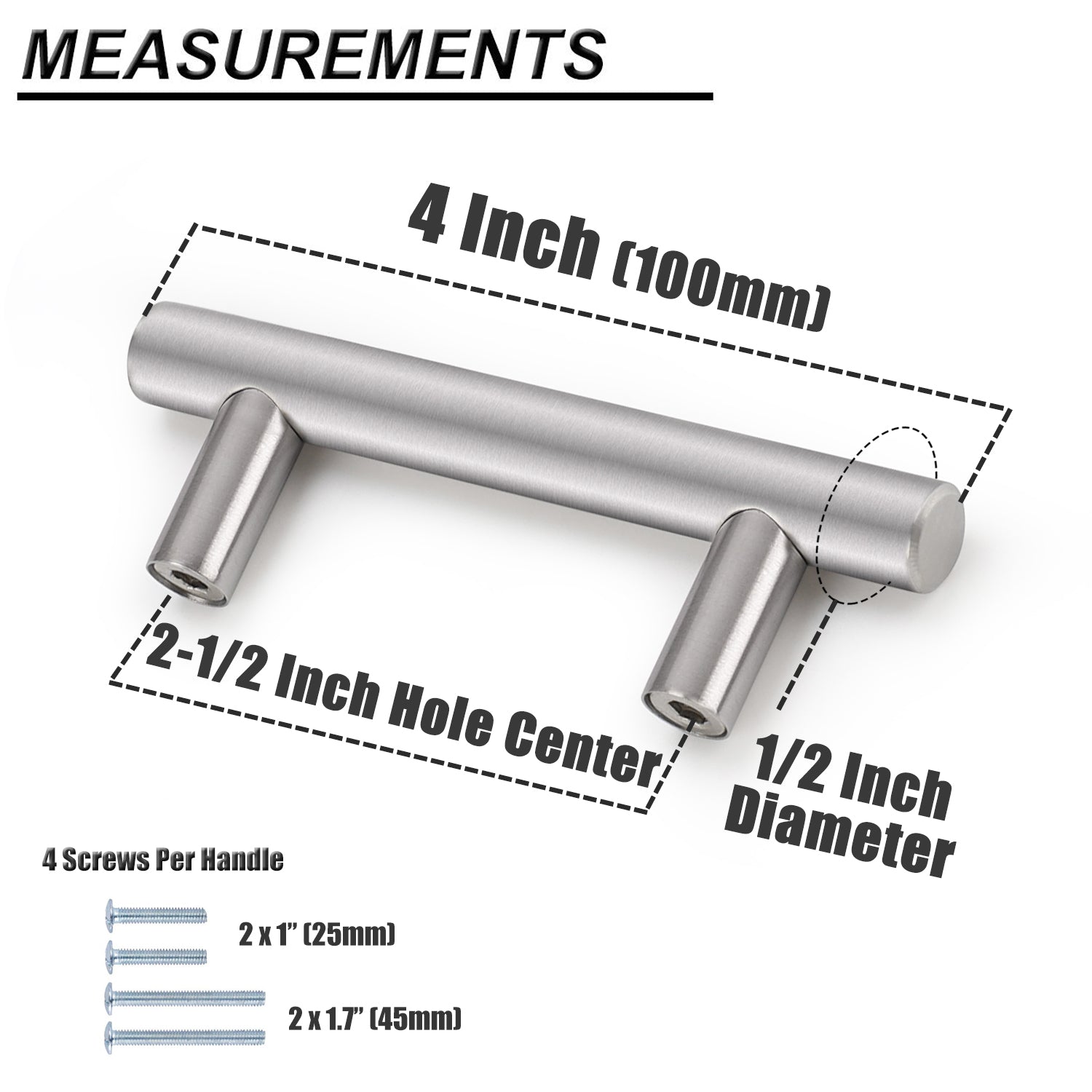 Probrico Stainless Steel Cabinet Handle Brushed Nickel Kitchen Hardware Drawer Pulls 100 Packs 2"-15" PD201HSS