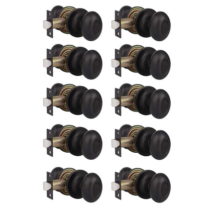 Probrico Ball Knob with Rosette Oil Rubbed Bronze Finish Passage Door Knobs 10 Packs - Probrico