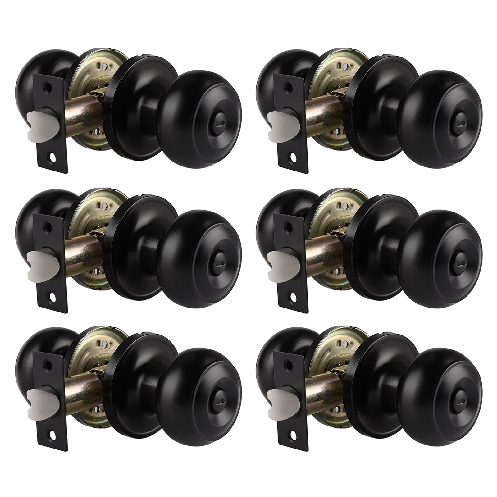 Probrico Ball Knob with Rosette Interior Privacy Door Knobs Black Finish 6 Packs