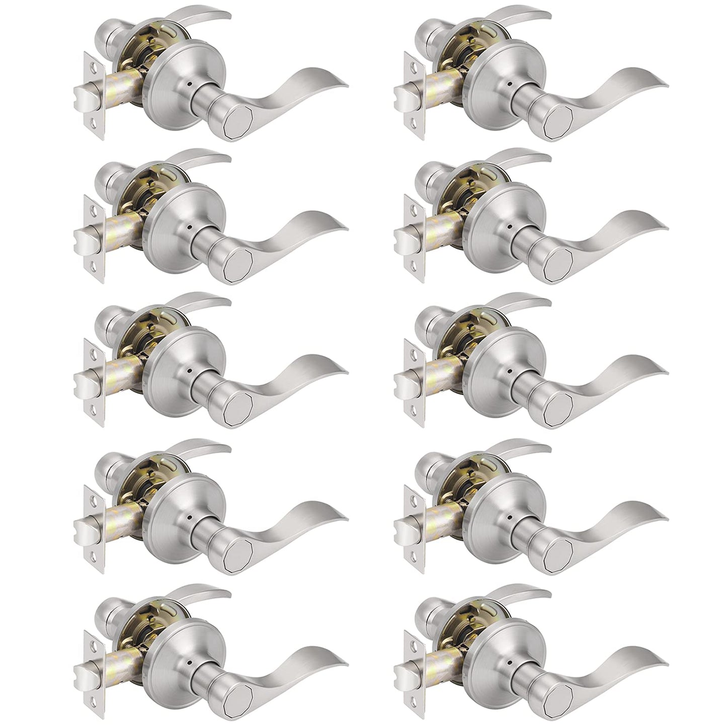Probrico Hall and Closet Door Handles Satin Nickel Finish Passage Door Lock Levers 10 packs - Probrico