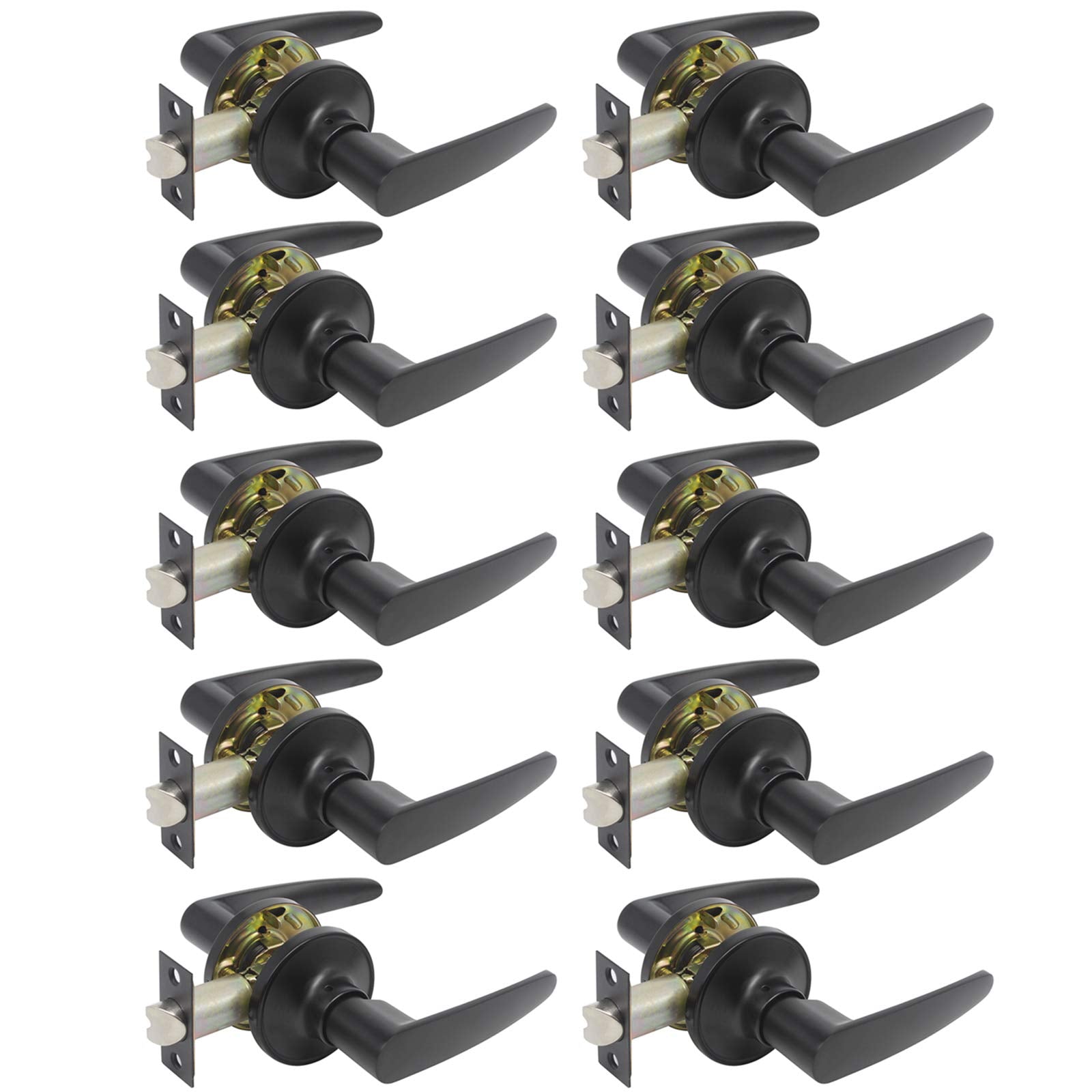 Probrico Hall or Closet Door Levers Locks Black Finish Passage Door Lock 10 Packs