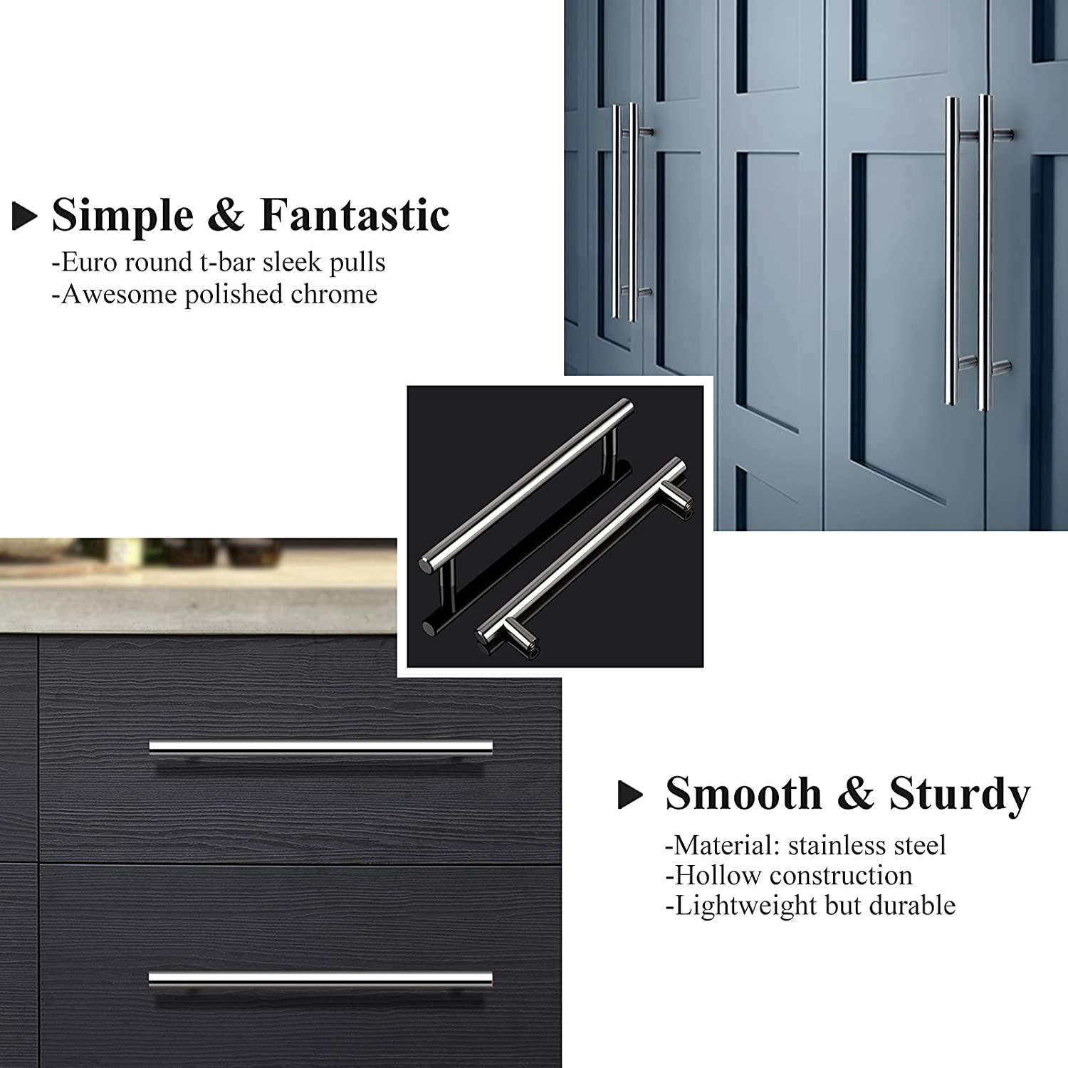 2"-10" T Bar Kitchen Cupboard Handle Pulls Polished Chrome Finish Cabinet Drawer Knobs