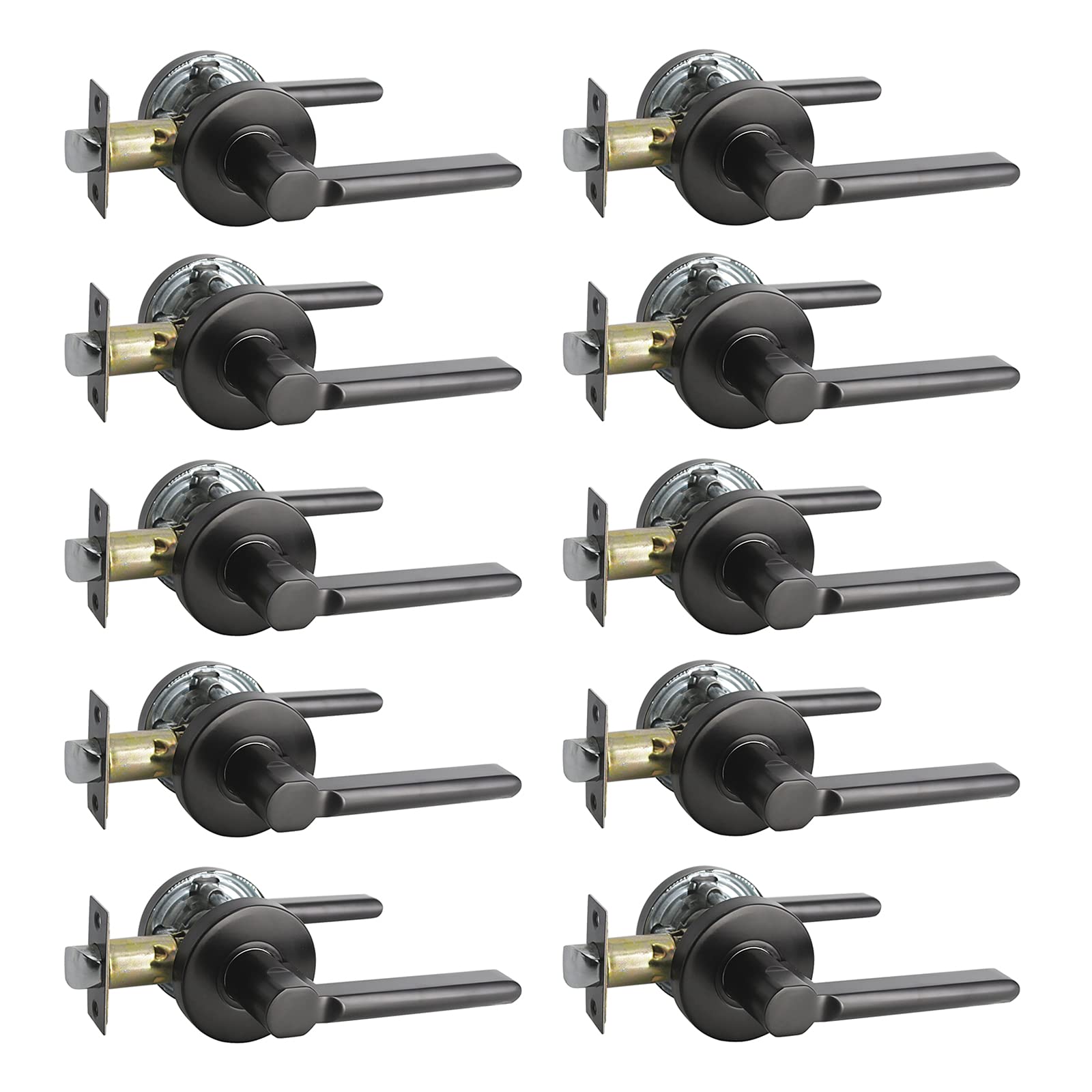 Probrico Hall or Closet Door Levers Locks Black Finish Passage Door Lock 10 Packs