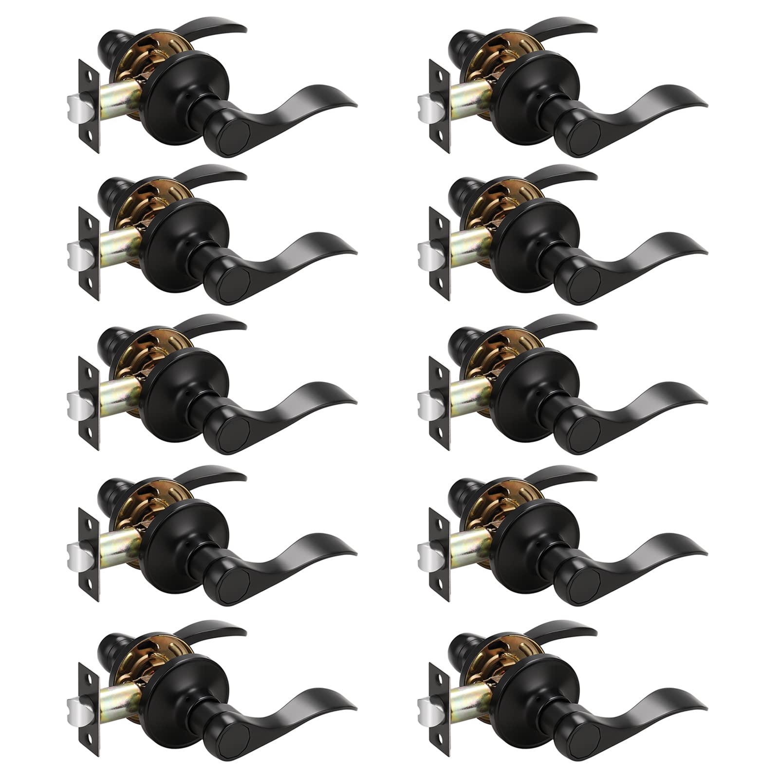 Probrico Hall or Closet Door Levers Locks Black Finish Passage Door Lock 10 Packs