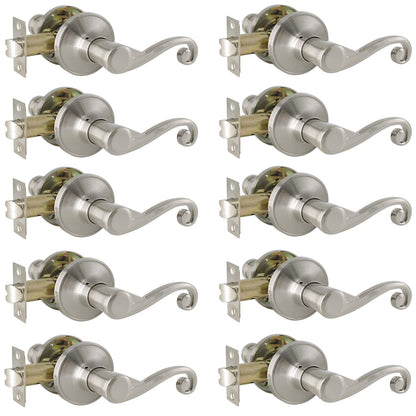 Probrico Hall and Closet Door Handles Satin Nickel Finish Passage Door Lock Levers 10 packs - Probrico