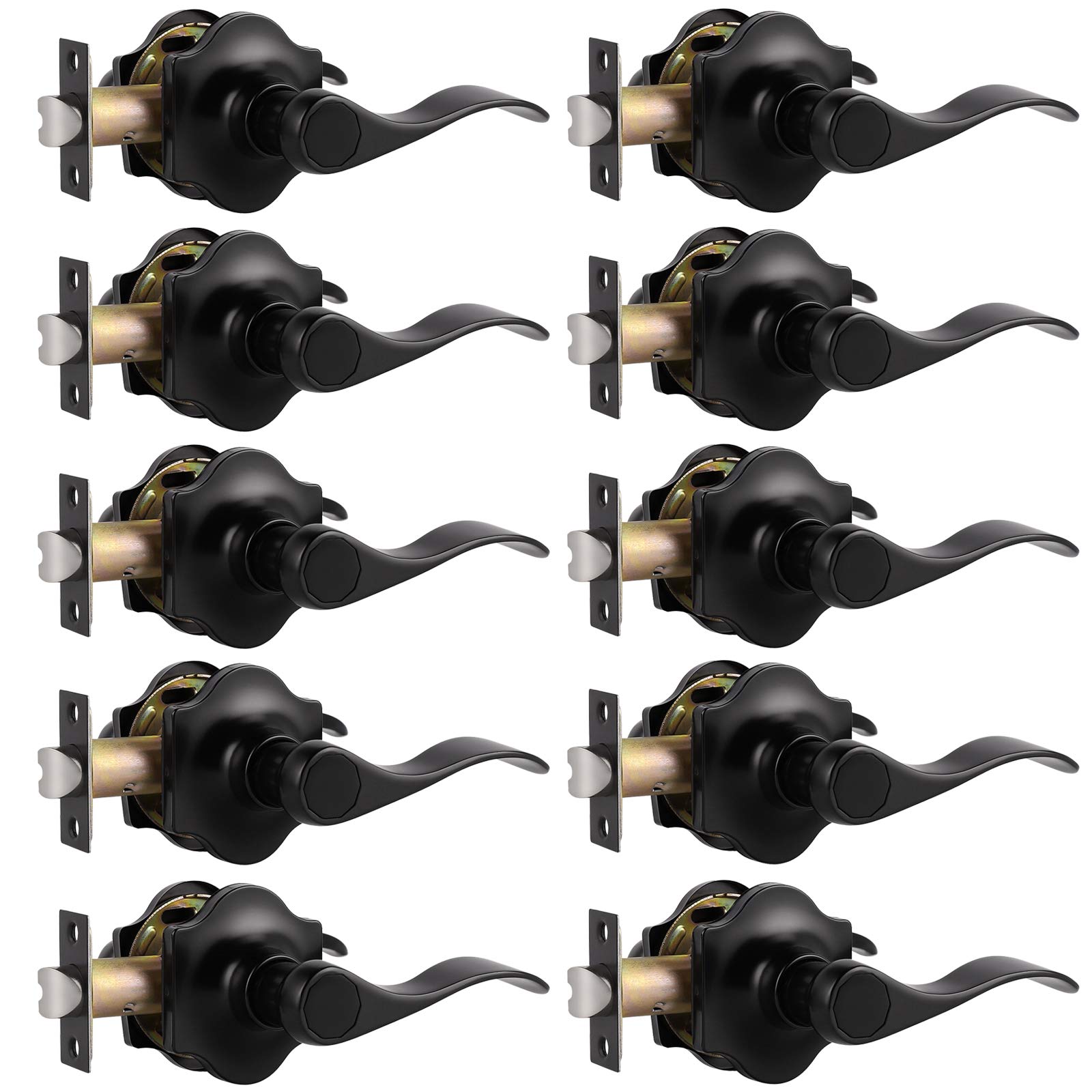 Probrico Hall or Closet Door Levers Locks Black Finish Passage Door Lock 10 Packs
