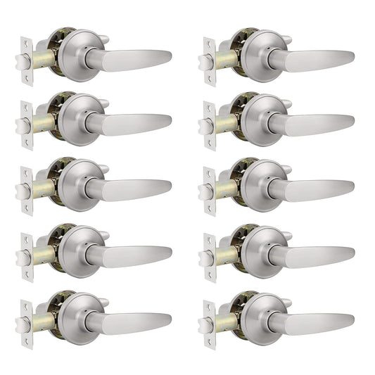 Probrico Hall and Closet Door Handles Satin Nickel Finish Passage Door Lock Levers 10 packs - Probrico