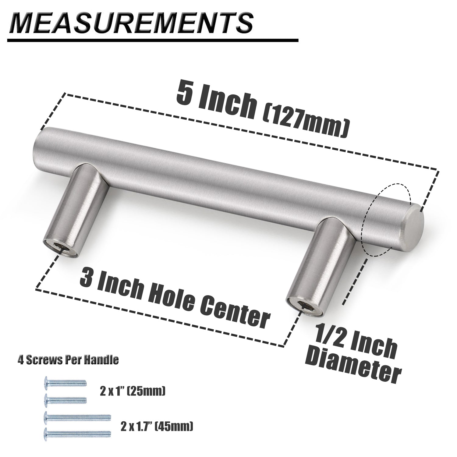 Probrico Stainless Steel Cabinet Handles Brushed Nickel Kitchen Hardware Drawer Pulls 3" PD201HSS76-1000 pack - Probrico