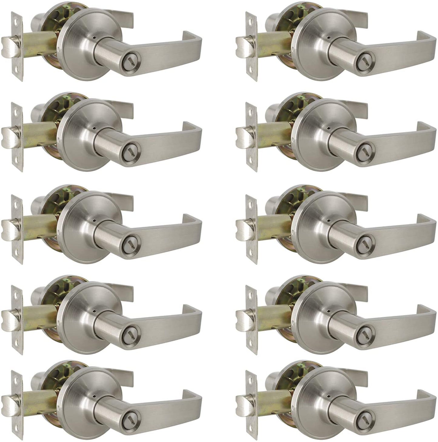 Probrico Privacy Bedroom and Bathroom Door Handles Satin Nickel Finish Door Levers 10 Packs - Probrico