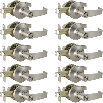 Probrico Privacy Bedroom and Bathroom Door Handles Satin Nickel Finish Door Levers 10 Packs - Probrico