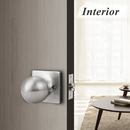 Round Ball Knob with Square Rosette, Interior Passage Door Knobs Satin Nickel DLS07SNPS - Probrico