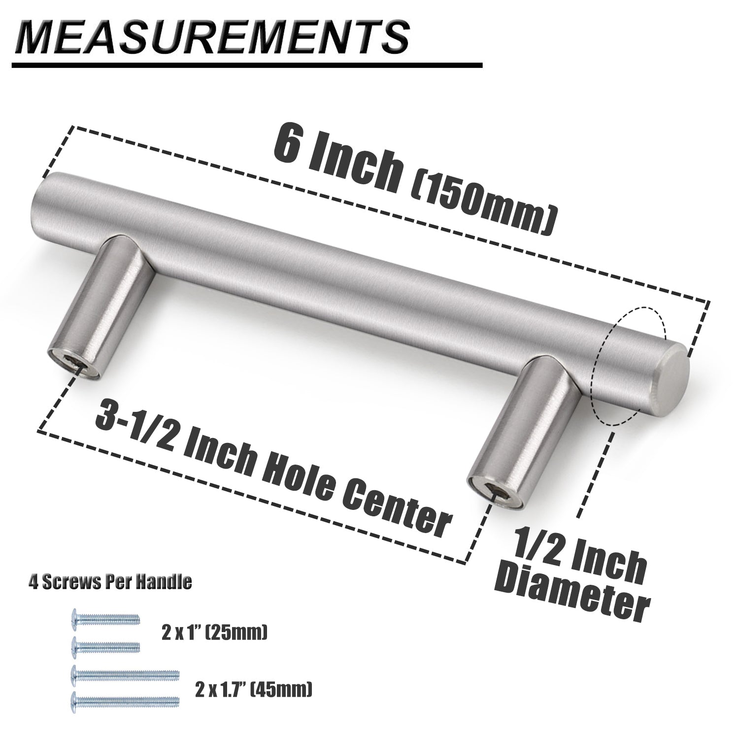 Probrico Stainless Steel Cabinet Handle Brushed Nickel Kitchen Hardware Drawer Pulls 100 Packs 2"-15" PD201HSS