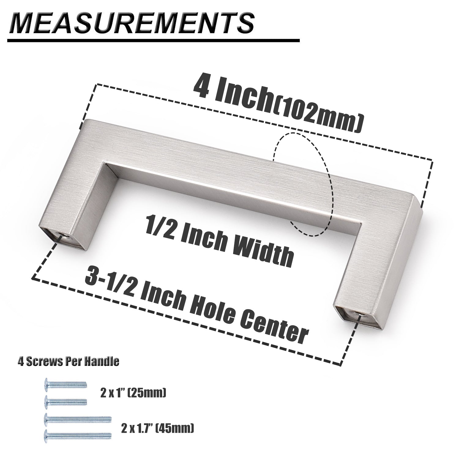Probrico Square Bar Kitchen Cabinet Handles Pulls Brushed Nickel Finish PDDJ27HSS 100 packs