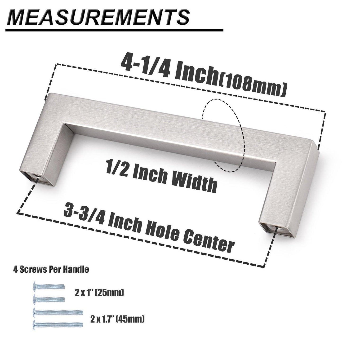 12mm Square Bar Kitchen Cabinet Handles Pulls Brushed Nickel Finish PDDJ27HSS - Probrico