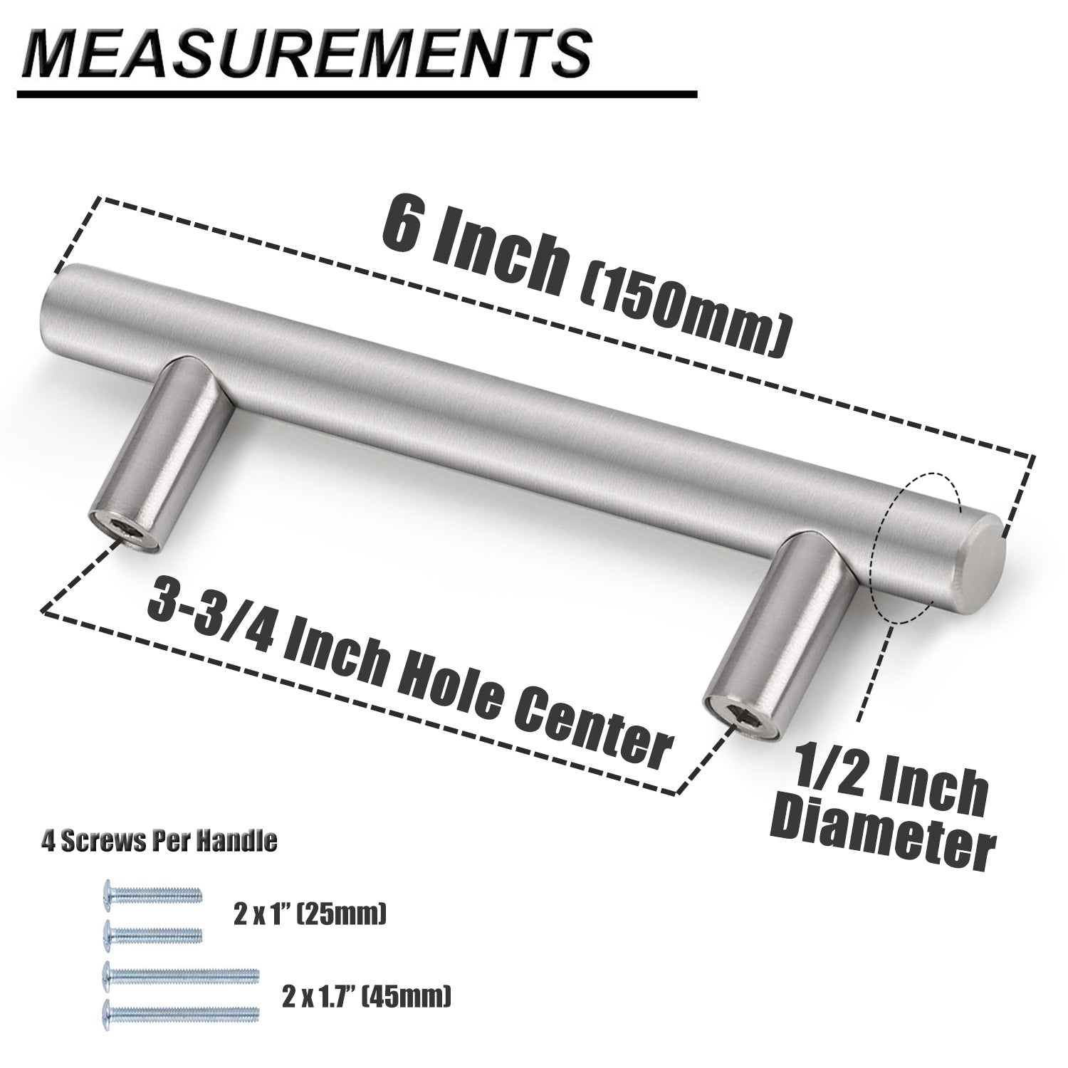 Probrico Stainless Steel Cabinet Handle Brushed Nickel Kitchen Hardware Drawer Pulls 100 Packs 2"-15" PD201HSS