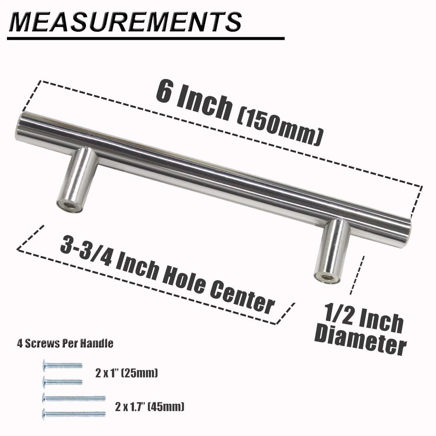 Probrico Stainless Steel T Bar Cabinet Handles Polished Chrome Finish, 96mm 3 3/4inch Hole Centers 100 pack - Probrico