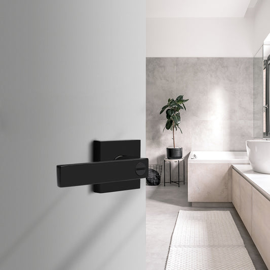 Rectangle Black Door Handles Heavy Duty Privacy Bedroom&Bathroom Door Lock Levers DL01BK - Probrico