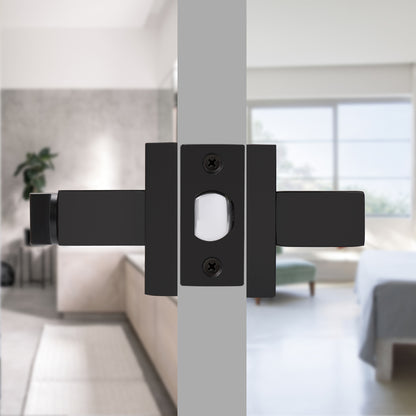 Rectangle Black Door Handles Heavy Duty Privacy Bedroom&Bathroom Door Lock Levers DL01BK