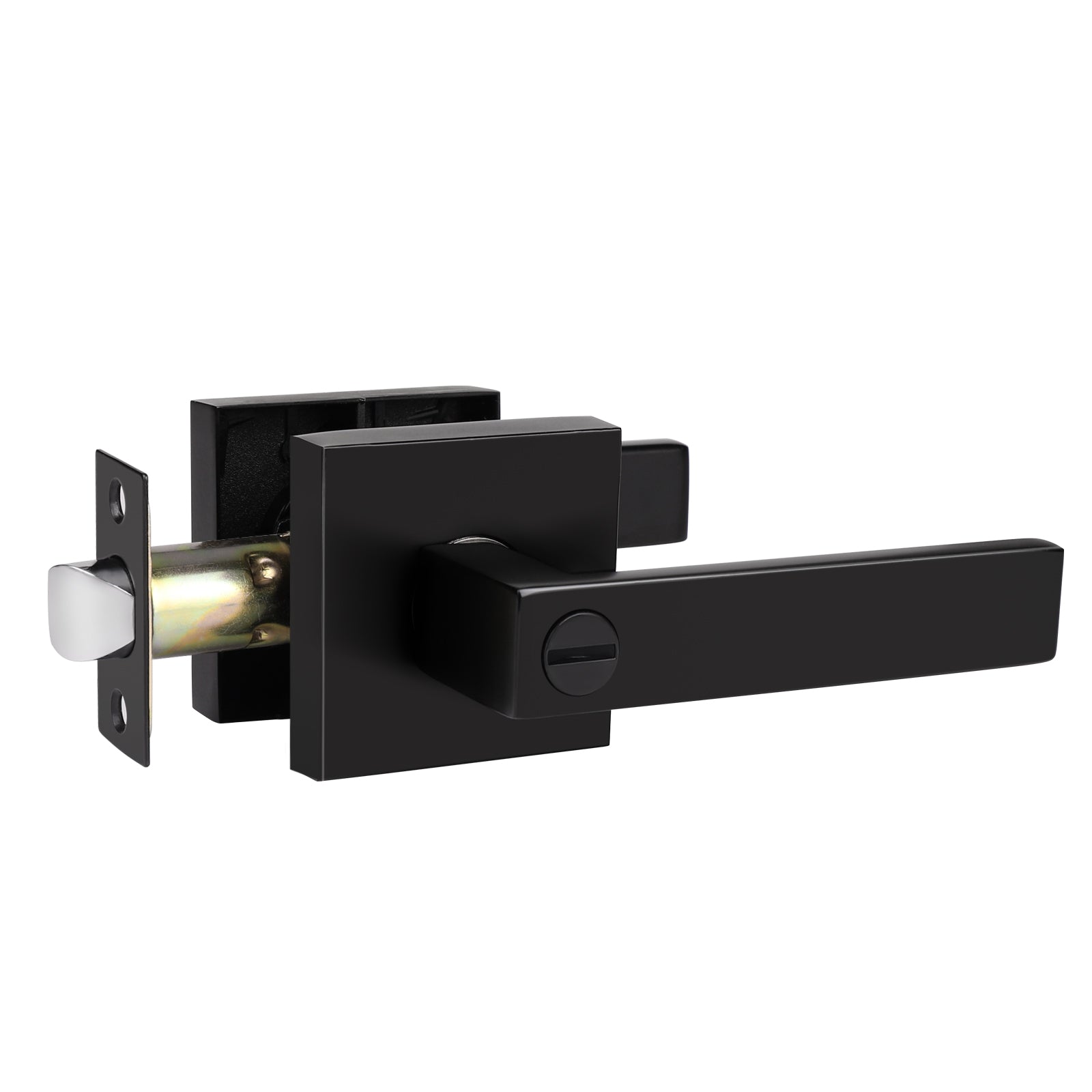 Rectangle Black Door Handles Heavy Duty Privacy Bedroom&Bathroom Door Lock Levers DL01BK