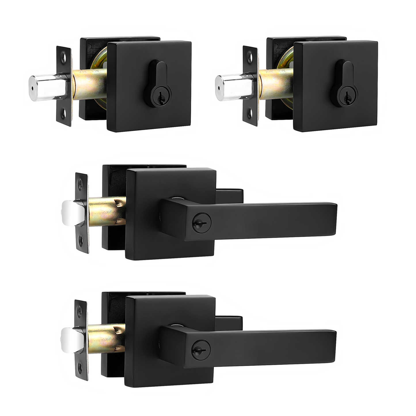 Keyed Entry Door Levers and Single Cylinder Deadbolts Combo Pack (Keyed Alike), Black Finish DL01ET-111BK - Probrico