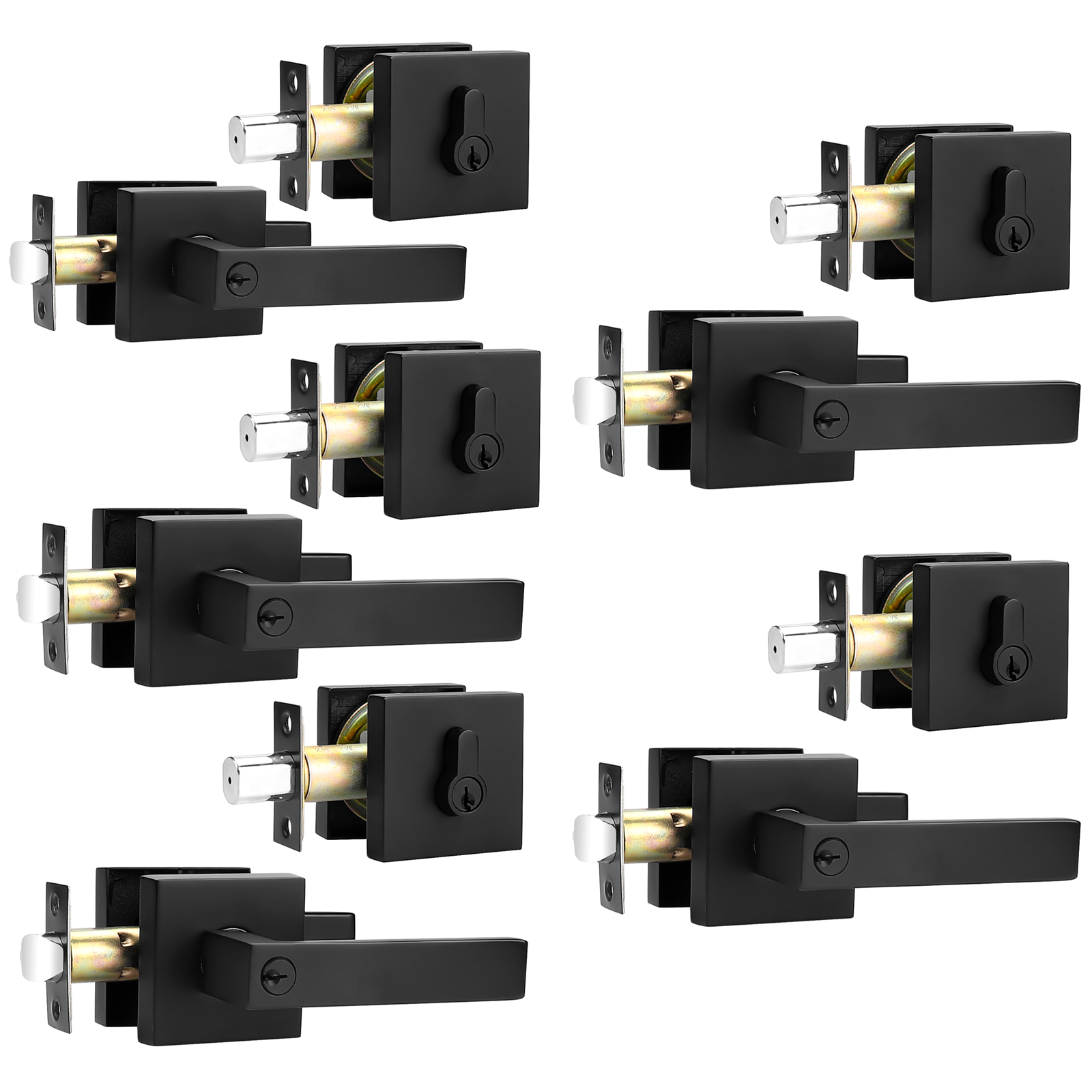 Keyed Entry Door Levers and Single Cylinder Deadbolts Combo Pack (Keyed Alike), Black Finish DL01ET-111BK - Probrico