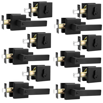 Keyed Entry Door Levers and Single Cylinder Deadbolts Combo Pack (Keyed Alike), Black Finish DL01ET-111BK - Probrico