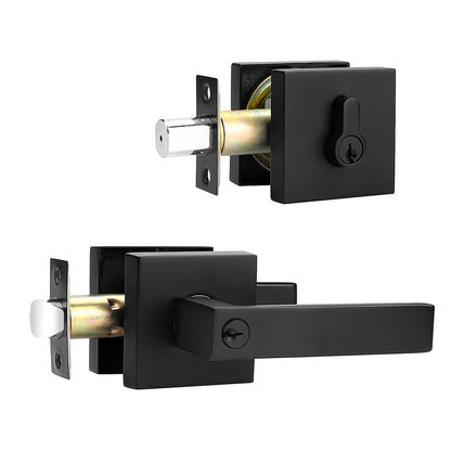 Keyed Entry Door Levers and Single Cylinder Deadbolts Combo Pack (Keyed Alike), Black Finish DL01ET-111BK - Probrico