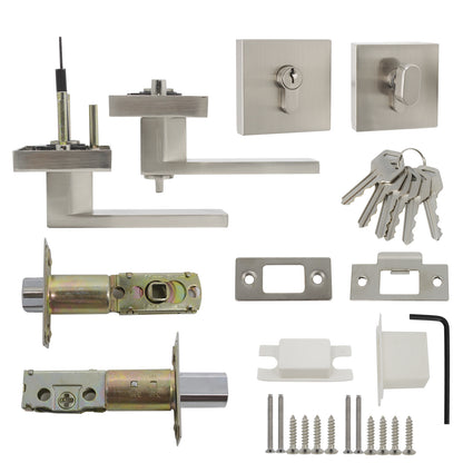 Keyed Entry Door Levers and Single Cylinder Deadbolts Combo Pack (Keyed Alike), Satin Nickel Finish DL01ET-111SN