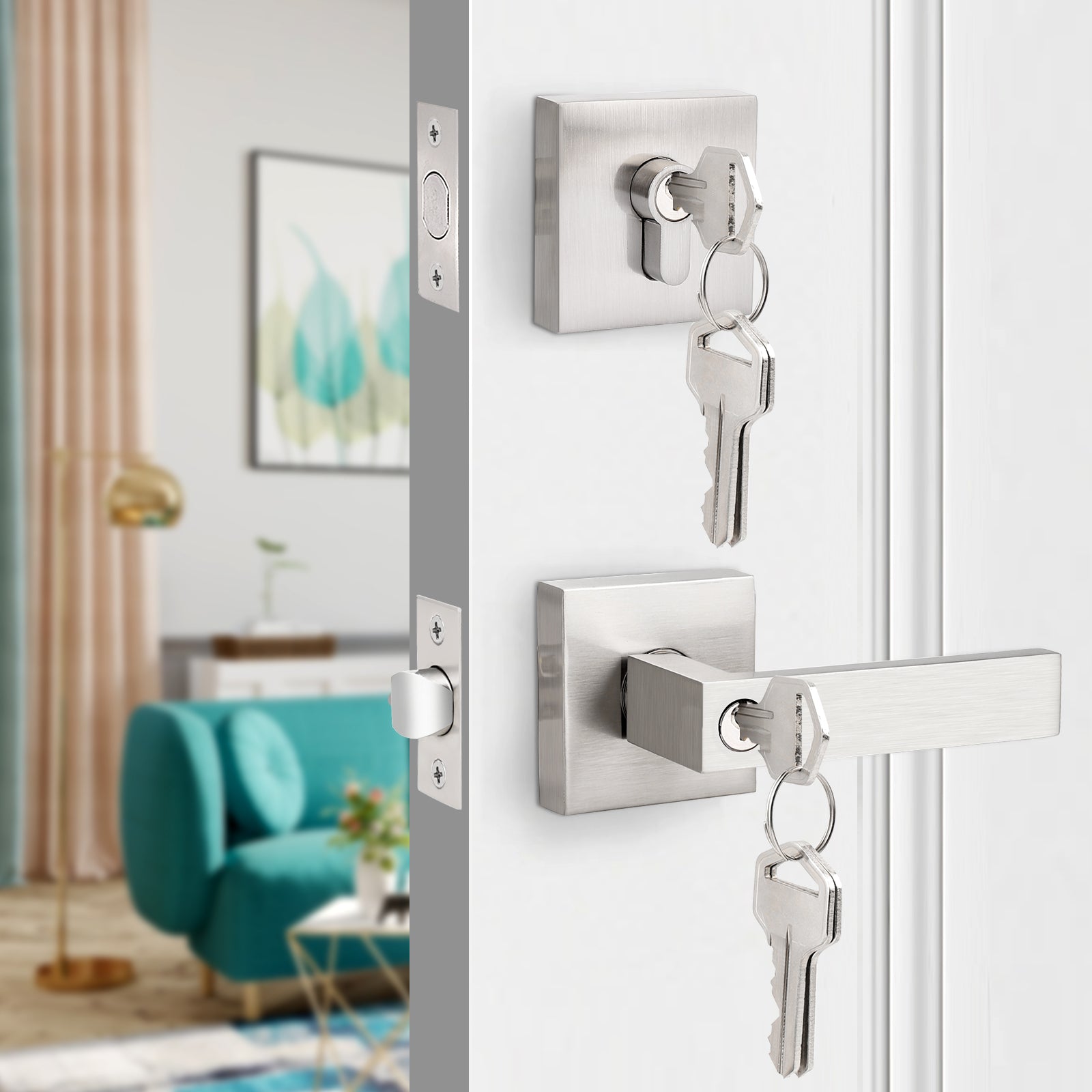 Keyed Entry Door Levers and Single Cylinder Deadbolts Combo Pack (Keyed Alike), Satin Nickel Finish DL01ET-111SN - Probrico