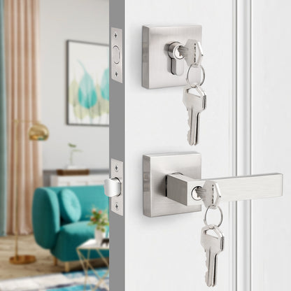 Keyed Entry Door Levers and Single Cylinder Deadbolts Combo Pack (Keyed Alike), Satin Nickel Finish DL01ET-111SN - Probrico