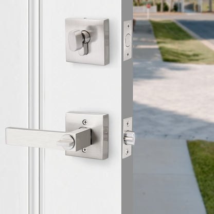 Keyed Entry Door Levers and Single Cylinder Deadbolts Combo Pack (Keyed Alike), Satin Nickel Finish DL01ET-111SN - Probrico