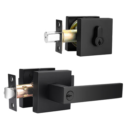 Keyed Entry Door Levers and Double Cylinder Deadbolts Locks Combo Pack (Keyed Alike), Black Finish DL01ET-112BK - Probrico