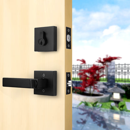 Keyed Entry Door Levers and Double Cylinder Deadbolts Locks Combo Pack (Keyed Alike), Black Finish DL01ET-112BK - Probrico