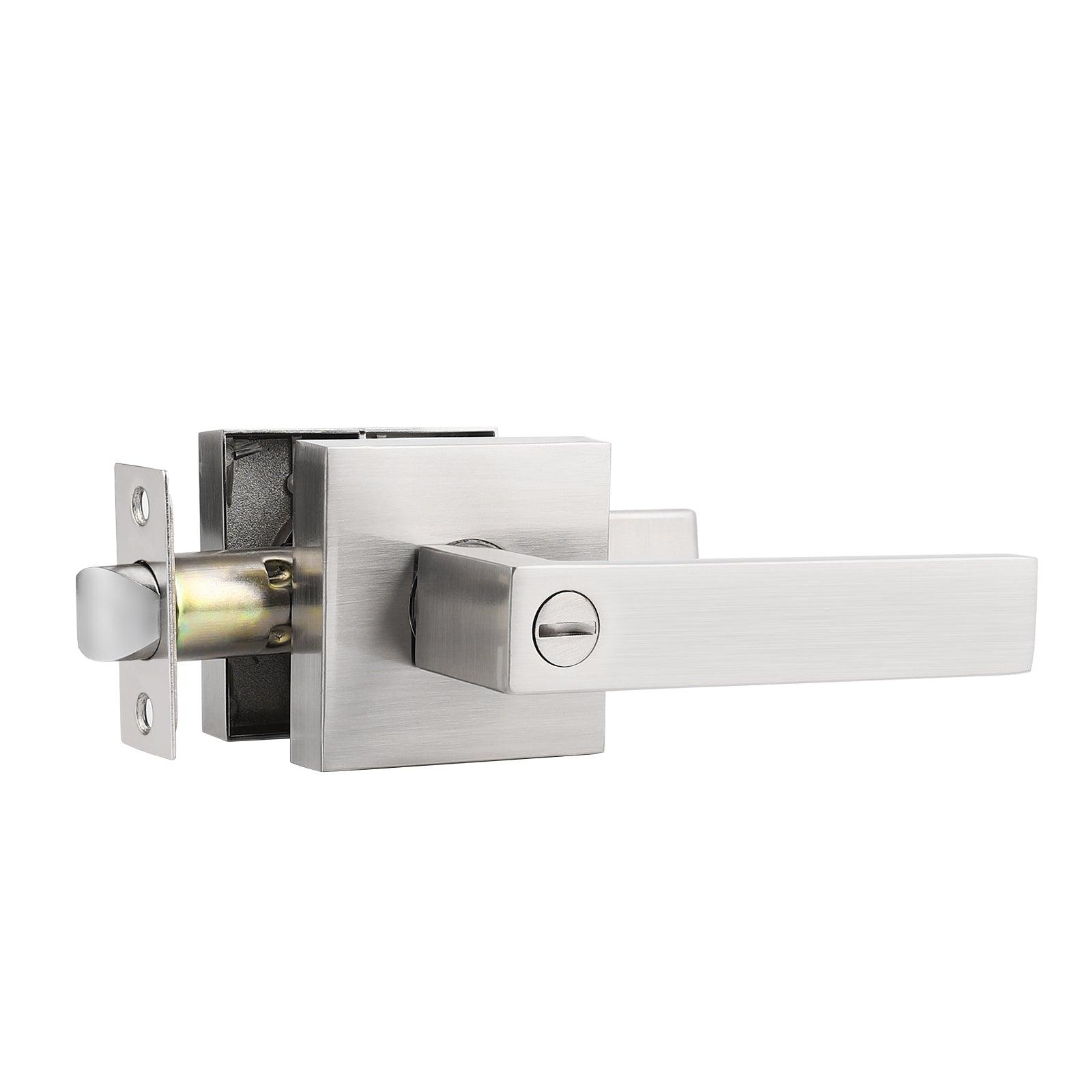 Wave Style Door Handles with Square Rosette, Entry Keyed/Privacy  Lock/Passage/Dummy Lever Brushed Nickel Finish DLSQ061SN