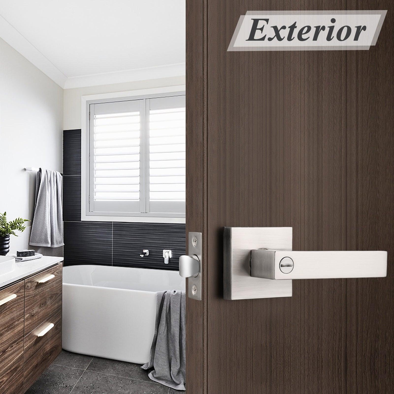 Heavy Duty Door Levers Satin Nickel Finish Privacy Door Handle Locks for Bedroom Bathroom DL01SNBK