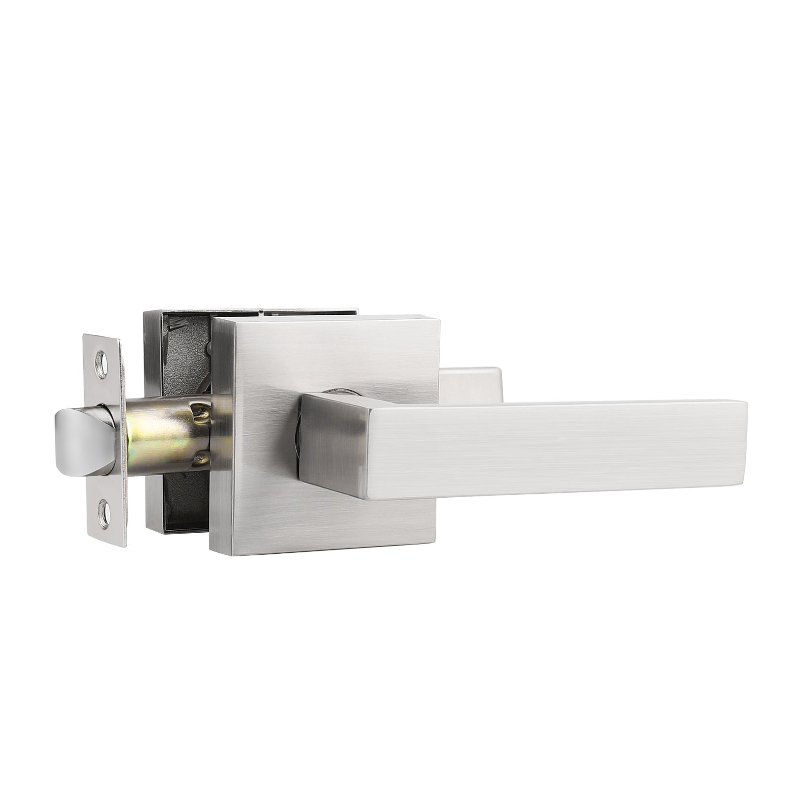 Satin Nickel Passage Door Lever Set with Square Rosette, No Key DL01SNPS