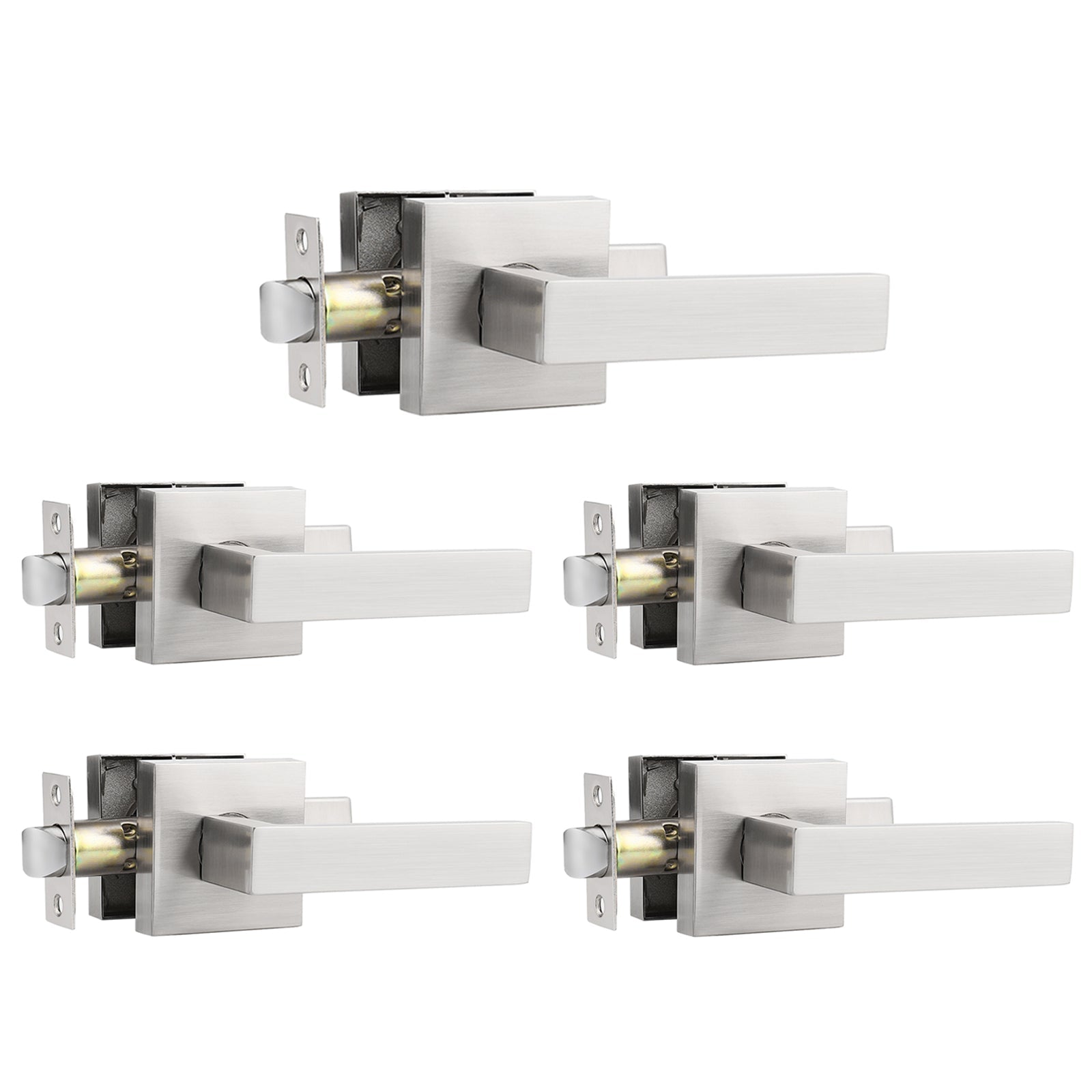 Probrico Door Handles Satin Nickel Finish Hall and Closet Passage Door Lock Levers 5 packs