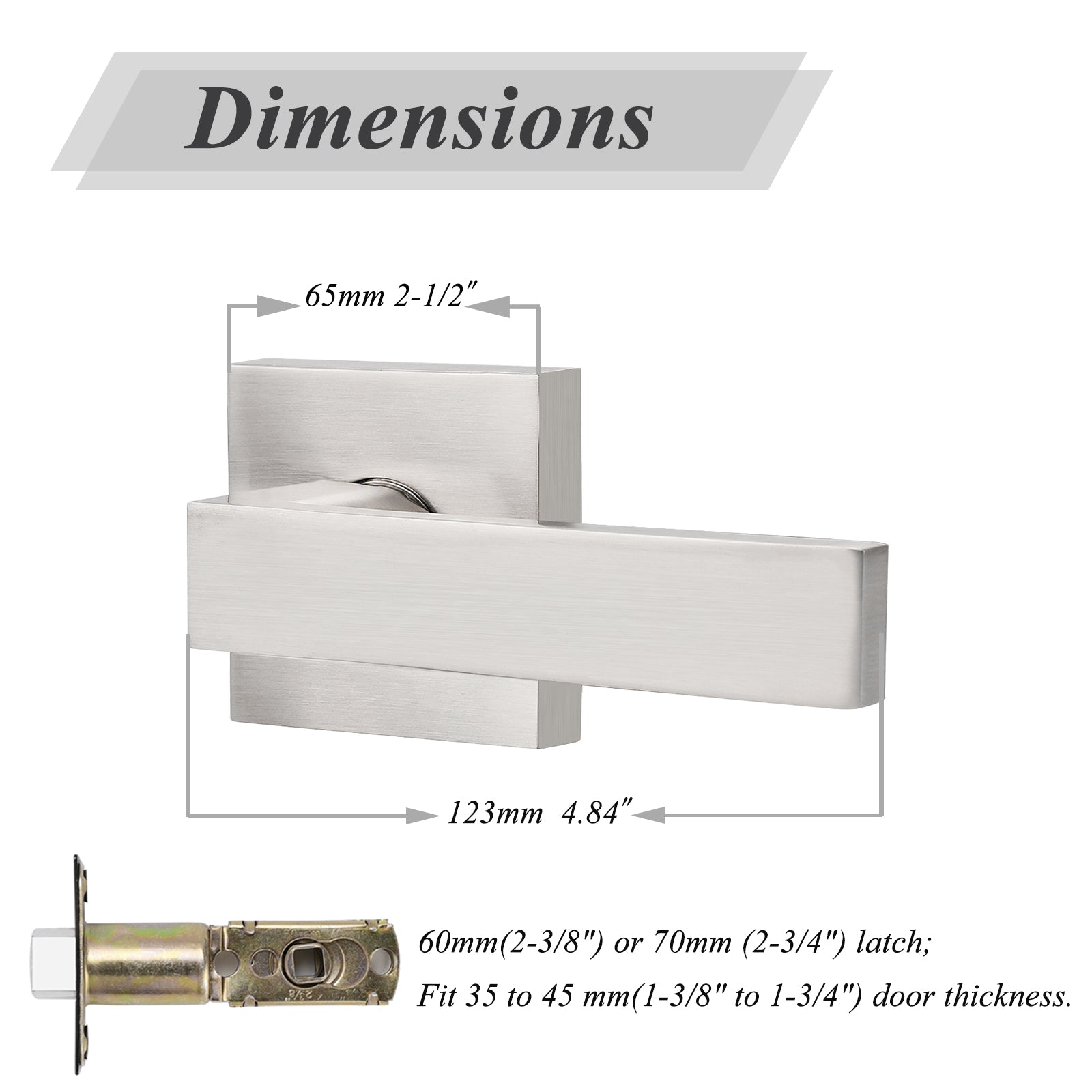 Satin Nickel Passage Door Lever Set with Square Rosette, No Key DL01SNPS