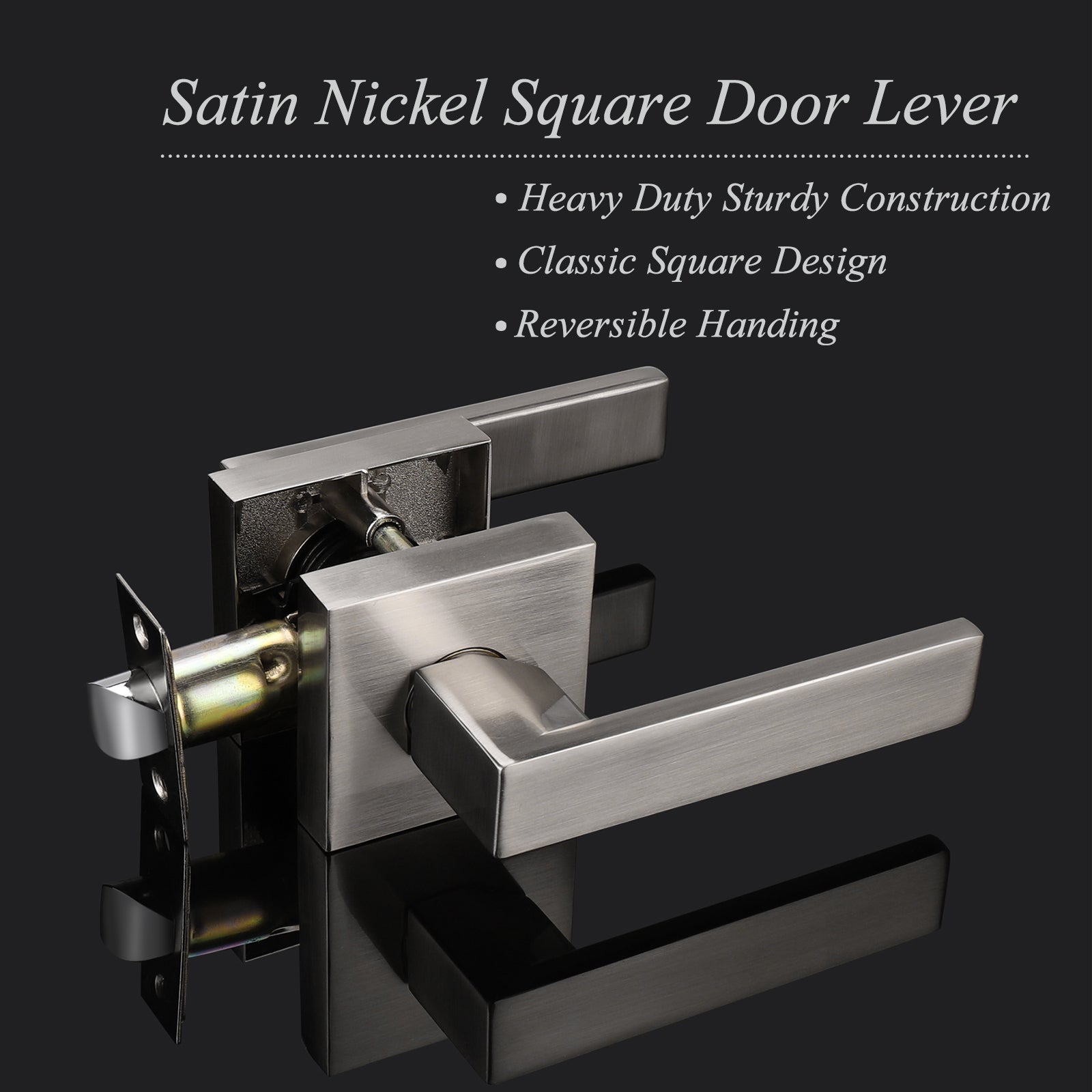 Probrico Passage Door Lever Set with Square Rosette, No Key DL01SNPS