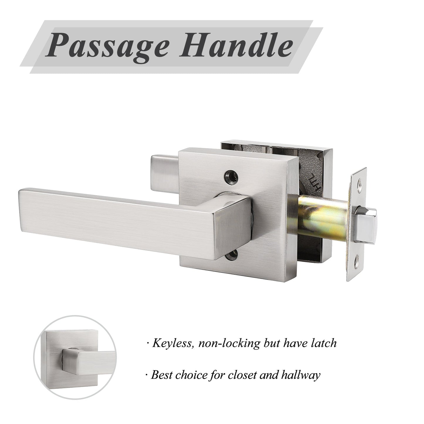 Satin Nickel Passage Door Lever Set with Square Rosette, No Key DL01SNPS - Probrico