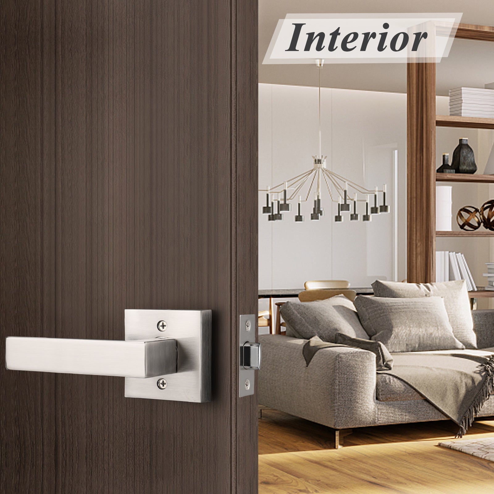 Probrico Passage Door Lever Set with Square Rosette, No Key DL01SNPS