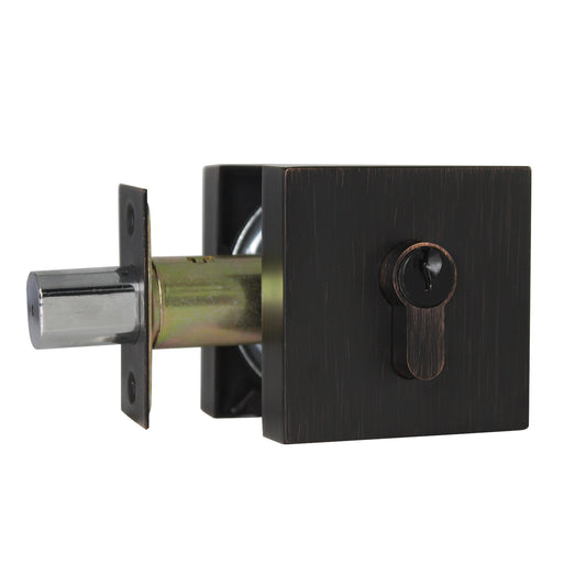 Square Design Door Deadbolt with Single Cylinder Lock Oil Rubbed Bronze Finish DLD105ORB - Probrico