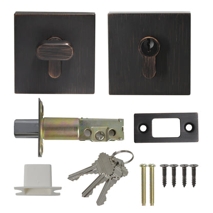 Square Design Door Deadbolt with Single Cylinder Lock Oil Rubbed Bronze Finish DLD105ORB - Probrico
