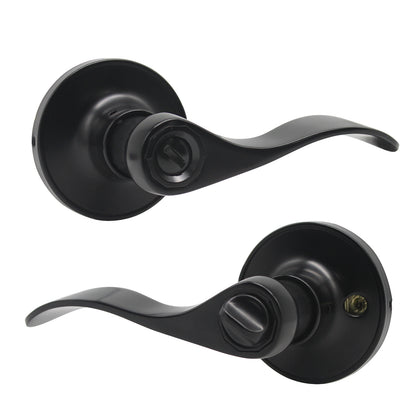 Black Door Handles Wave Style Levers, Privacy Door Lock Function DL12061BKBK - Probrico