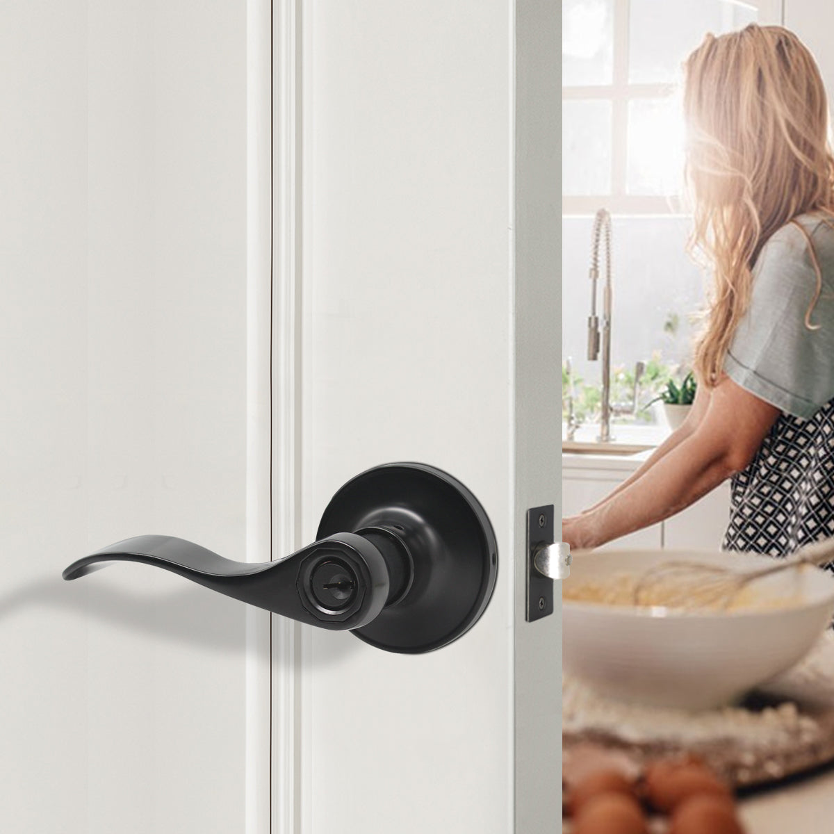 Black Door Handles Wave Style Levers, Entry Keyed/Privacy Lock/Passage/Dummy Function DL12061BK - Probrico