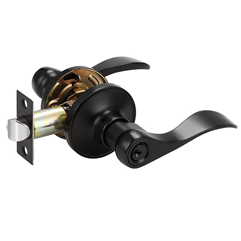 Black Door Handles Wave Style Levers, Entry Keyed/Privacy Lock