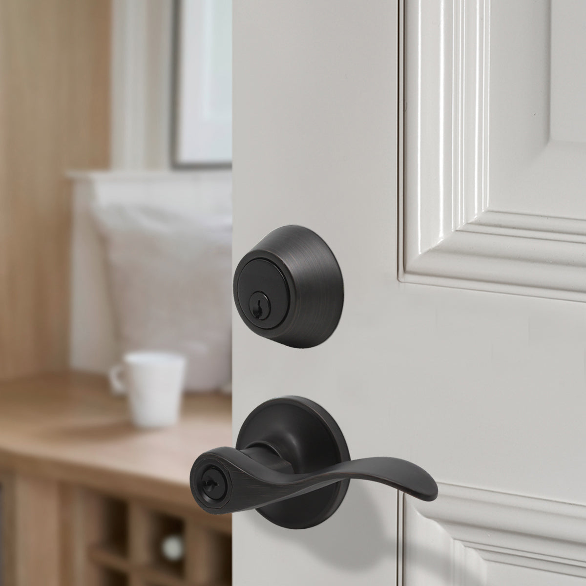 Keyed Entry Leverset Lock with Single Cylinder Deadbolt Oil Rubbed Bronze Finish Combo Packs - Keyed Alike DL12061ET-101ORB - Probrico
