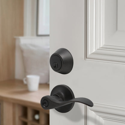 Keyed Entry Leverset Lock with Single Cylinder Deadbolt Oil Rubbed Bronze Finish Combo Packs - Keyed Alike DL12061ET-101ORB - Probrico